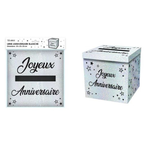 URNE METAL JOYEUX ANNIVERSAIRE BLANCHE