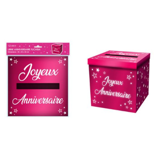 URNE METAL JOYEUX ANNIVERSAIRE FUCHSIA