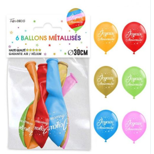 SACHET 6 BALLONS METAL MULTICOLORE