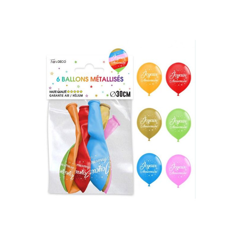 SACHET 6 BALLONS METAL MULTICOLORE