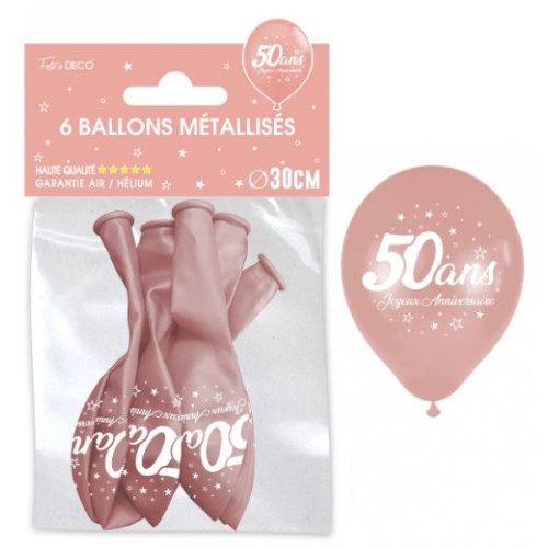 6 BALLONS METAL ROSE GOLD 50 ANS