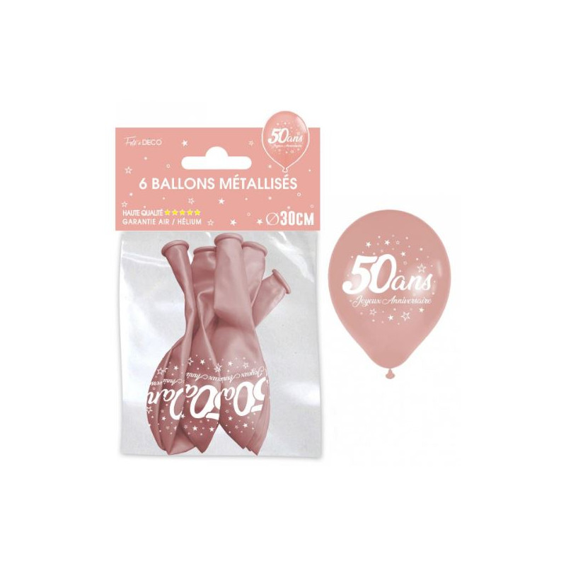 6 BALLONS METAL ROSE GOLD 50 ANS