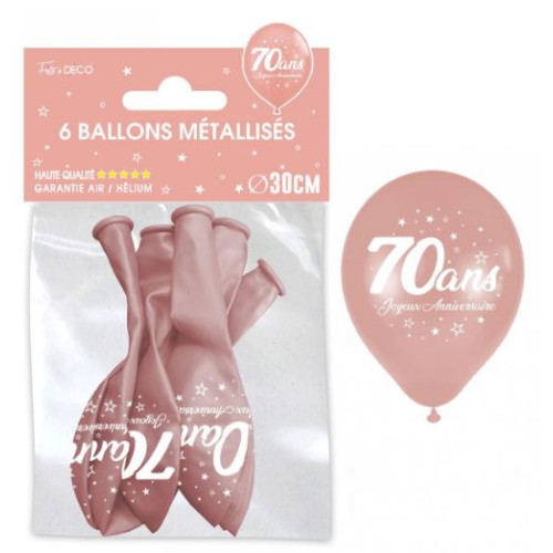 6 BALLONS METAL ROSE GOLD 70 ANS