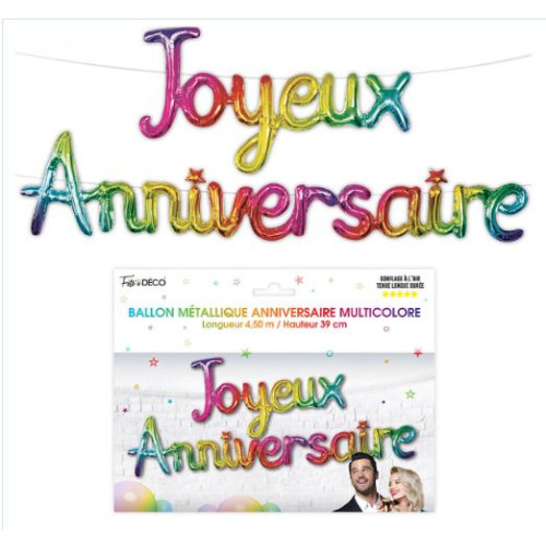 GUIRLANDE BALLON  JOYEUX ANNIVERSAIRE MULTICOLORE