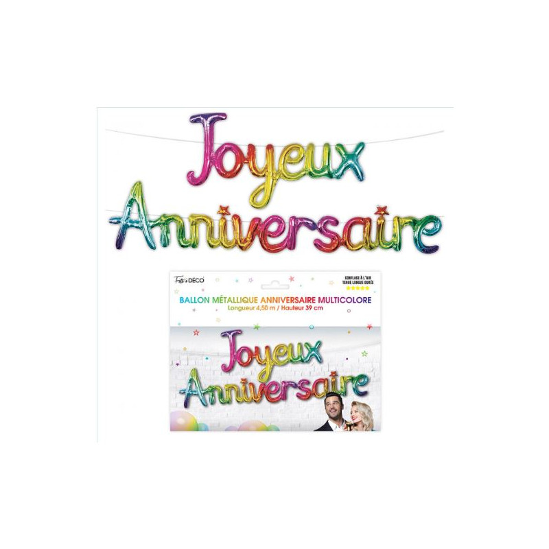 GUIRLANDE BALLON  JOYEUX ANNIVERSAIRE MULTICOLORE