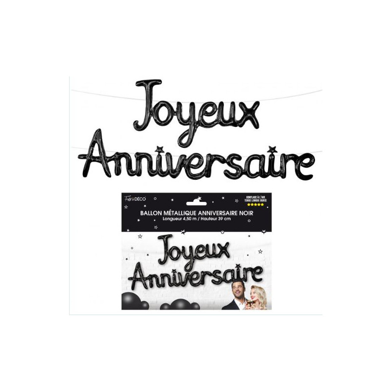 GUIRLANDE BALLON METAL JOYEUX ANNIVERSAIRE NOIR