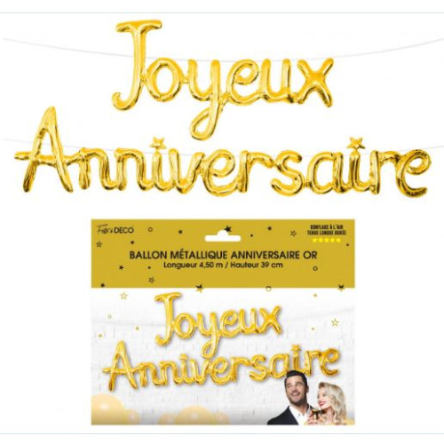 GUIRLANDE BALLON METAL JOYEUX ANNIVERSAIRE OR