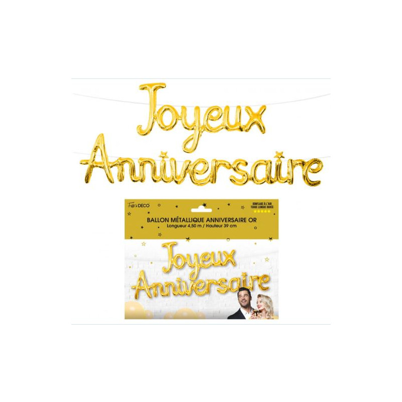 GUIRLANDE BALLON METAL JOYEUX ANNIVERSAIRE OR