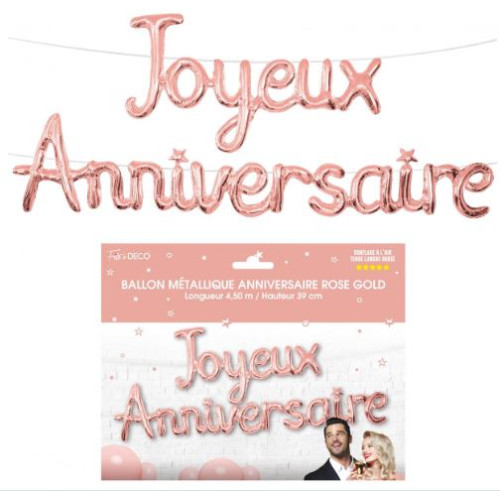 GUIRLANDE BALLON METAL JOYEUX ANNIVERSAIRE ROSE GOLD