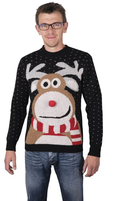 Pull De Noël Homme Noir Renne Ouest Fetes