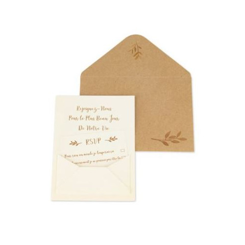 10 INVITATIONS + ENVELOPPE KRAFT ET IVOIRE