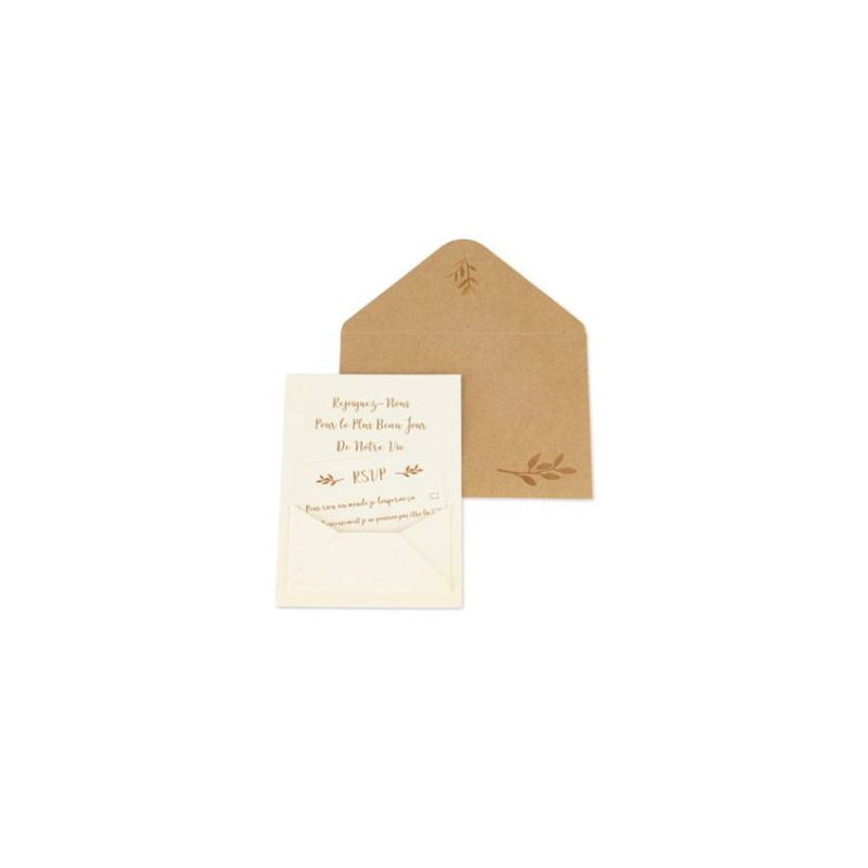 10 INVITATIONS + ENVELOPPE KRAFT ET IVOIRE