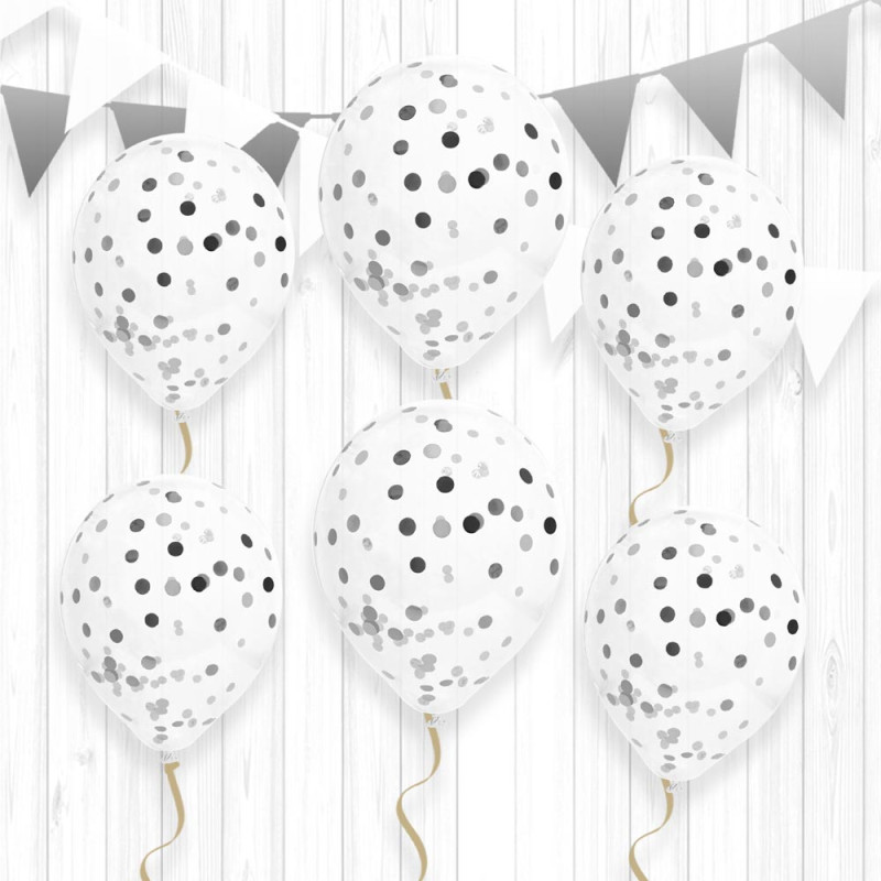 6 BALLONS CONFETTIS ARGENTE