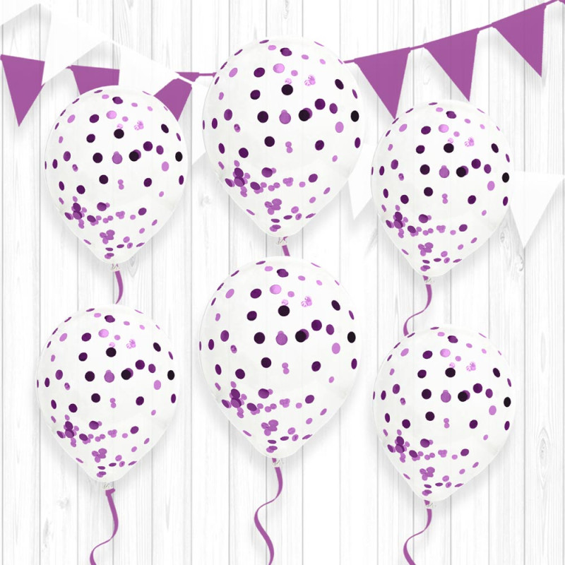 6 BALLONS CONFETTIS VIOLET