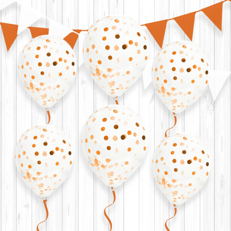 6 BALLONS CONFETTIS ORANGE