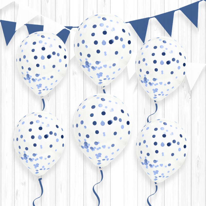 6 BALLONS CONFETTIS BLEU ROI