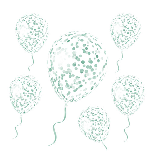 6 BALLONS CONFETTIS MENTHE