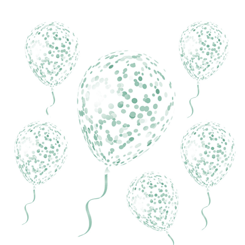 6 BALLONS CONFETTIS MENTHE