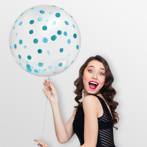 BALLON CONFETTIS GEANT 100CM BLEU