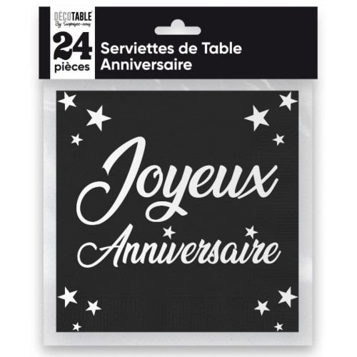 24 SERVIETTES JOYEUX ANNIV NOIR