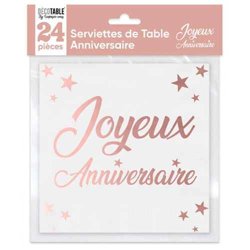 24 SERVIETTES JOYEUX ANNIV ROSE GOLD