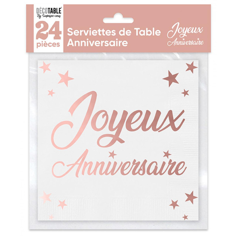 24 SERVIETTES JOYEUX ANNIV ROSE GOLD