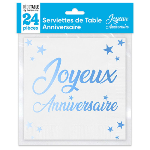 24 SERVIETTES JOYEUX ANNIV BLEU