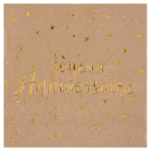 20 SERVIETTES JOYEUX ANNIVERSAIRE KRAFT