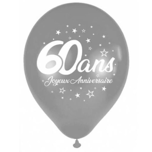 6 BALLONS METAL ARGENT 60 ANS