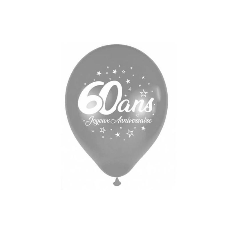 6 BALLONS METAL ARGENT 60 ANS