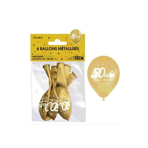 6 BALLONS METAL OR 50 ANS