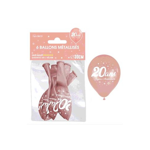 6 BALLONS METAL ROSE GOLD 20 ANS