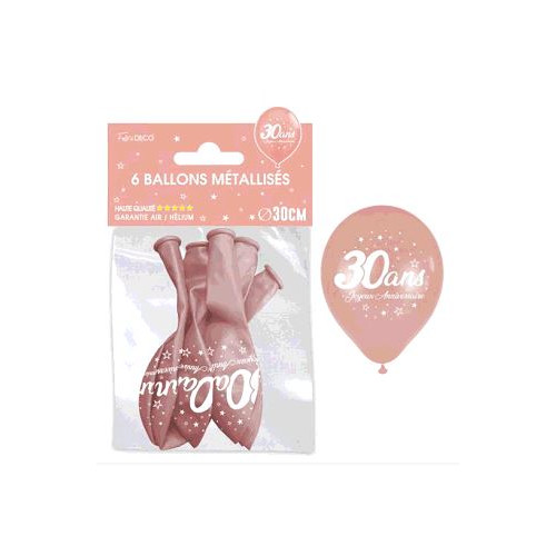 6 BALLONS METAL ROSE GOLD 30 ANS