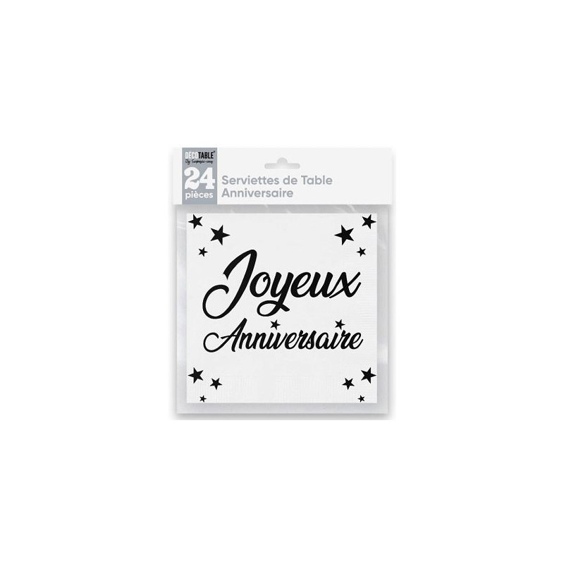 24 SERVIETTES JOYEUX ANNIVERSAIRE BLANC