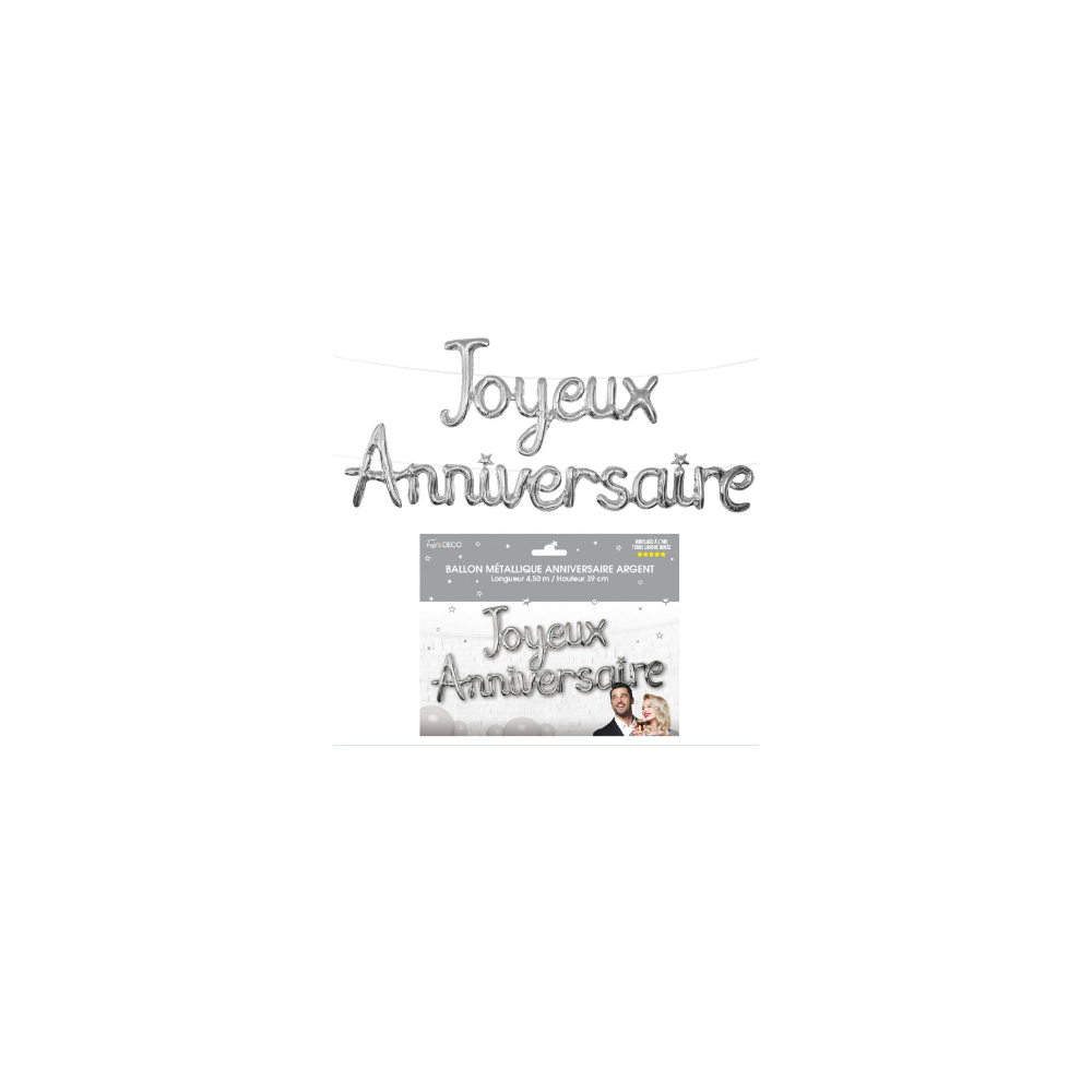 Ballons guirlande - Joyeux Anniversaire - 18 Lettres - Argenté