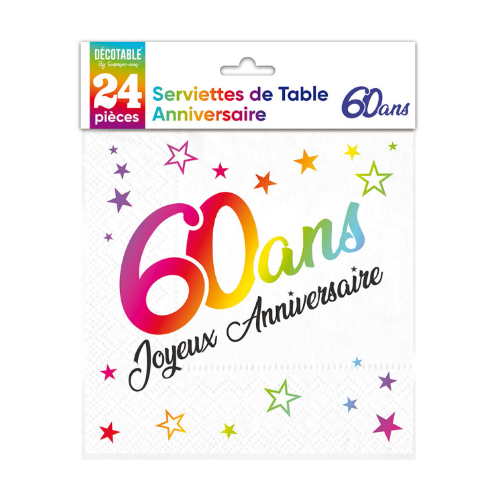 24 SERVIETTES METAL 60ANS MULTICOLORE