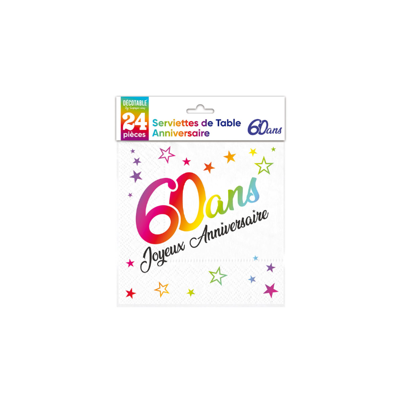 24 SERVIETTES METAL 60ANS MULTICOLORE