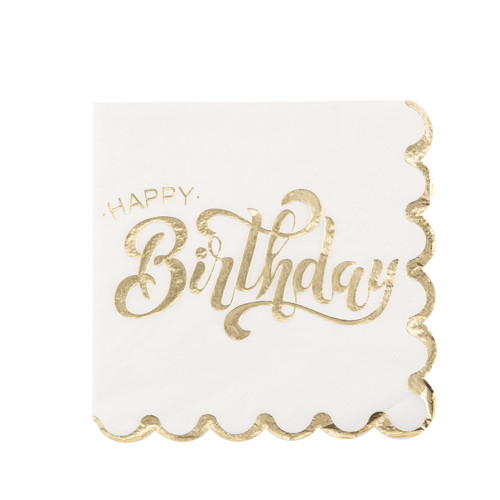 16 SERVIETTES H.BIRTHDAY OR/BLANC