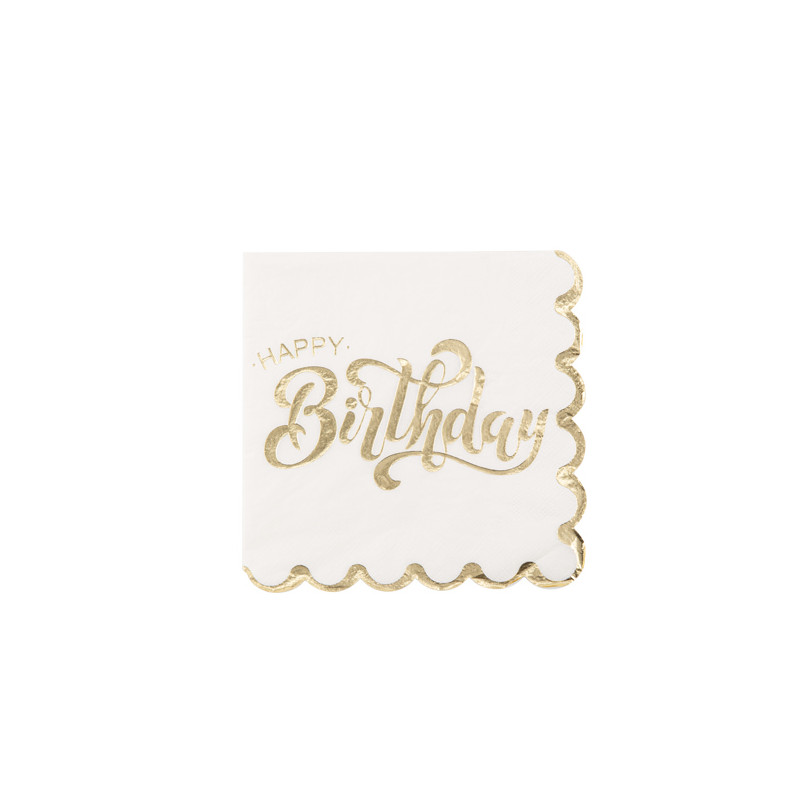 16 SERVIETTES H.BIRTHDAY OR/BLANC