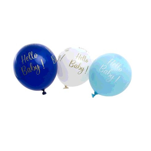 6 BALLONS LATEX BLEU HELLO BABY BLEU