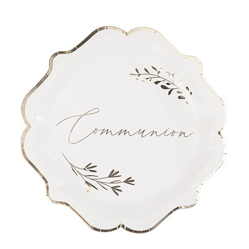 8 ASSIETTES COMMUNION BLANC/OR DIAMETRE 23CM