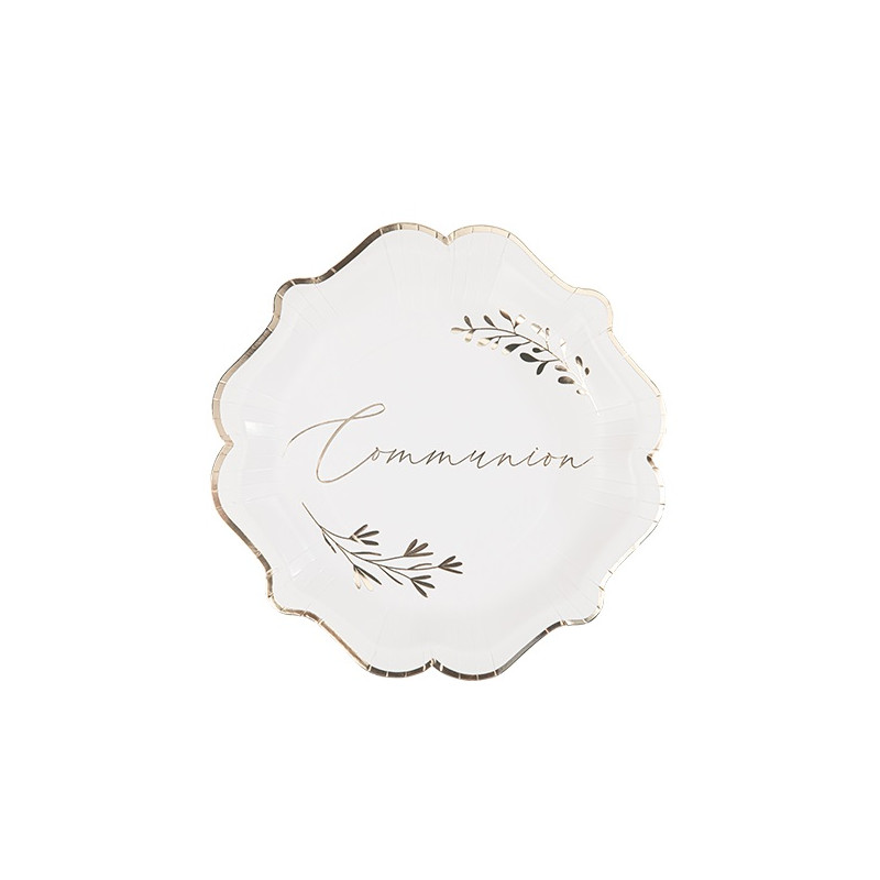 8 ASSIETTES COMMUNION BLANC/OR DIAMETRE 23CM