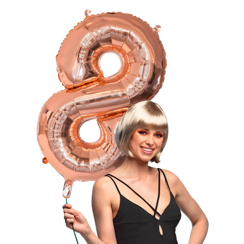 BALLON CHIFFRE 8 OR ROSE 86CM