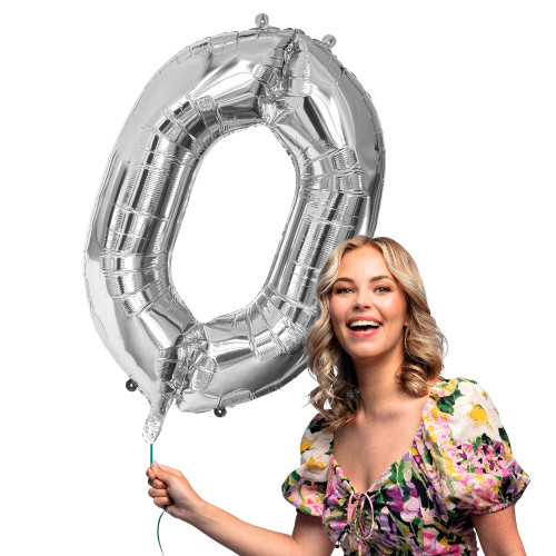 BALLON CHIFFRE 0 ARGENT 86CM