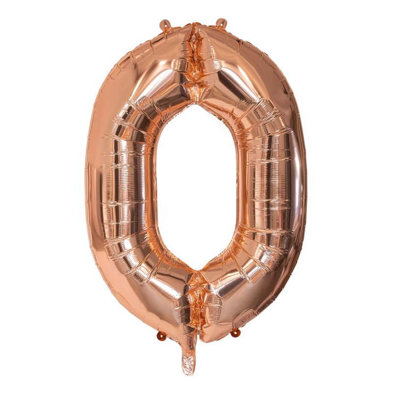 BALLON CHIFFRE 0 OR ROSE 86CM