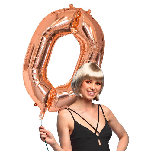 BALLON CHIFFRE 0 OR ROSE 86CM