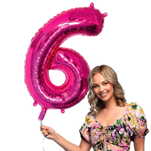 BALLON CHIFFRE 6 ROSE 86CM