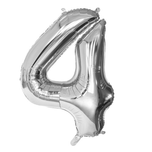 BALLON CHIFFRE 4 ARGENT 86CM