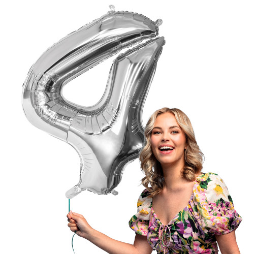 BALLON CHIFFRE 4 ARGENT 86CM