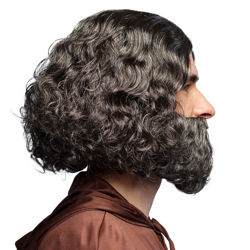 PERRUQUE JOSEPH NOIR/GRIS AVEC BARBE